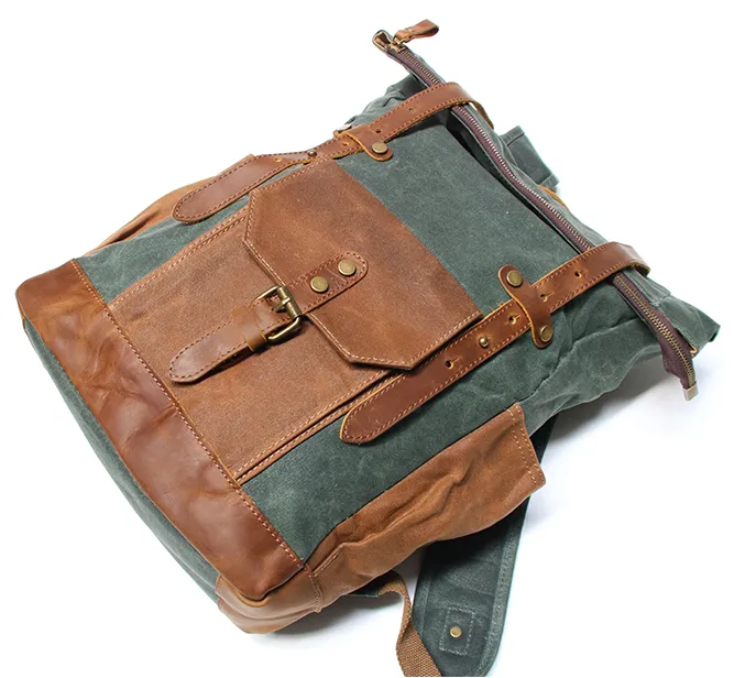 VINTAGE MARK I™ Groß Rucksack aus gewachste Canvas mit Leder. Damen & Herren