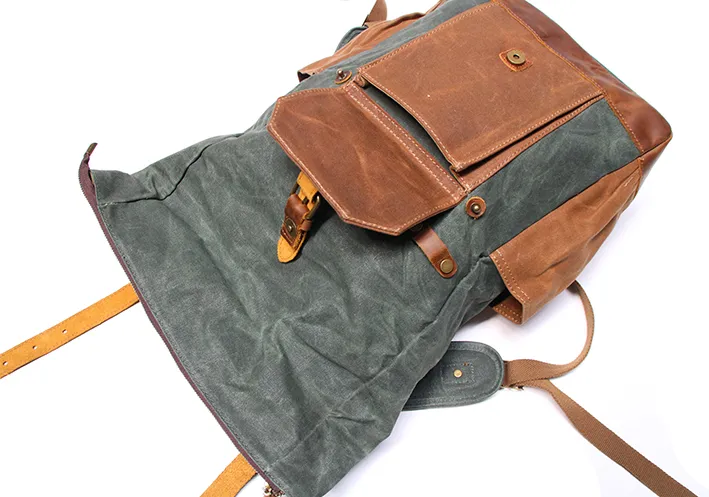 VINTAGE MARK I™ Groß Rucksack aus gewachste Canvas mit Leder. Damen & Herren