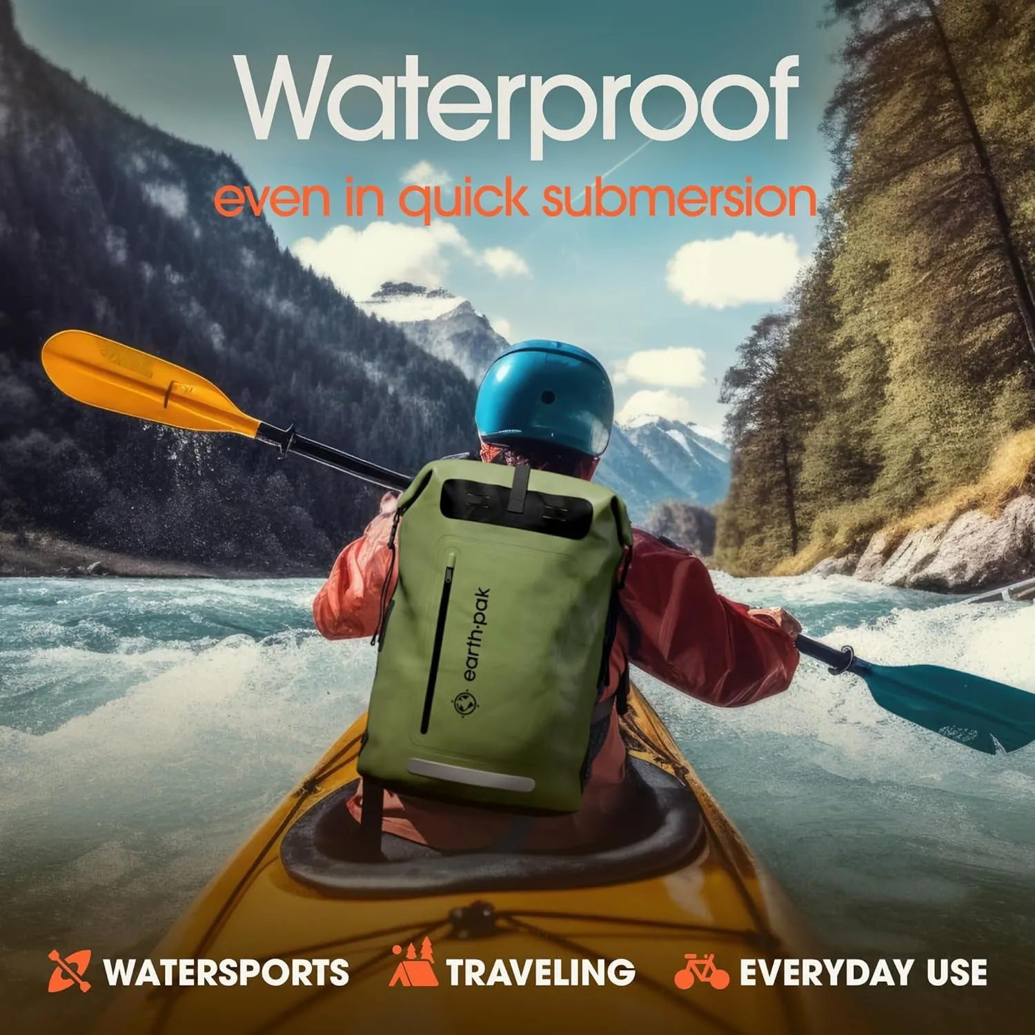 Waterproof Backpack - Heavy Duty Hiking Backpack - Roll-Top Closure