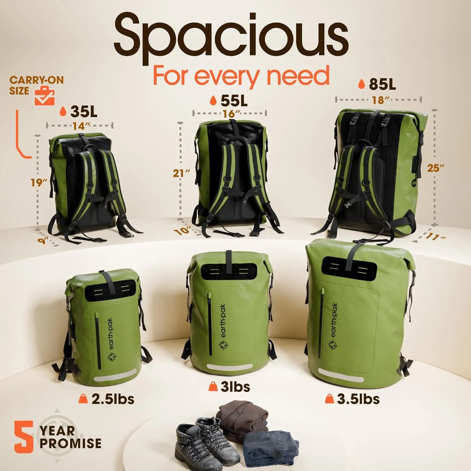 Waterproof Backpack - Heavy Duty Hiking Backpack - Roll-Top Closure