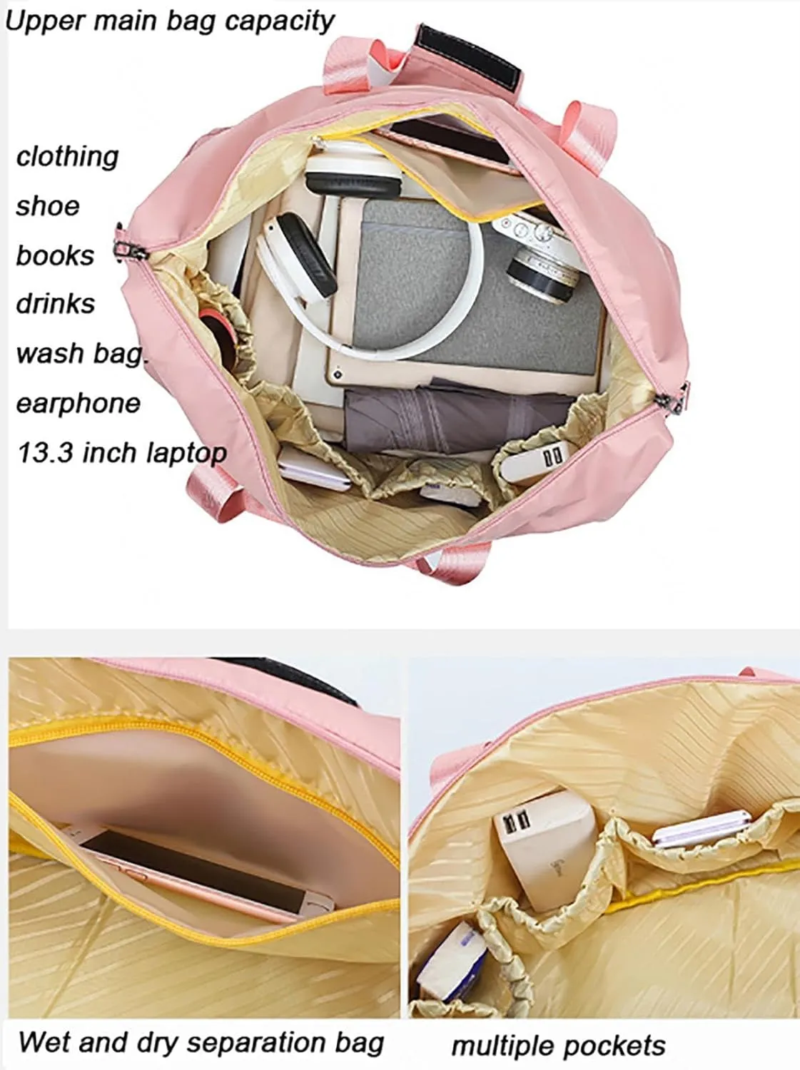 Waterproof Travel Duffel Bag/Dry Wet Separated Weekend Bag for Women Men/Cabin Bag/Sports Holdall Gym Carry on Bag/18.11x 9.84x10.23inch/30L,A