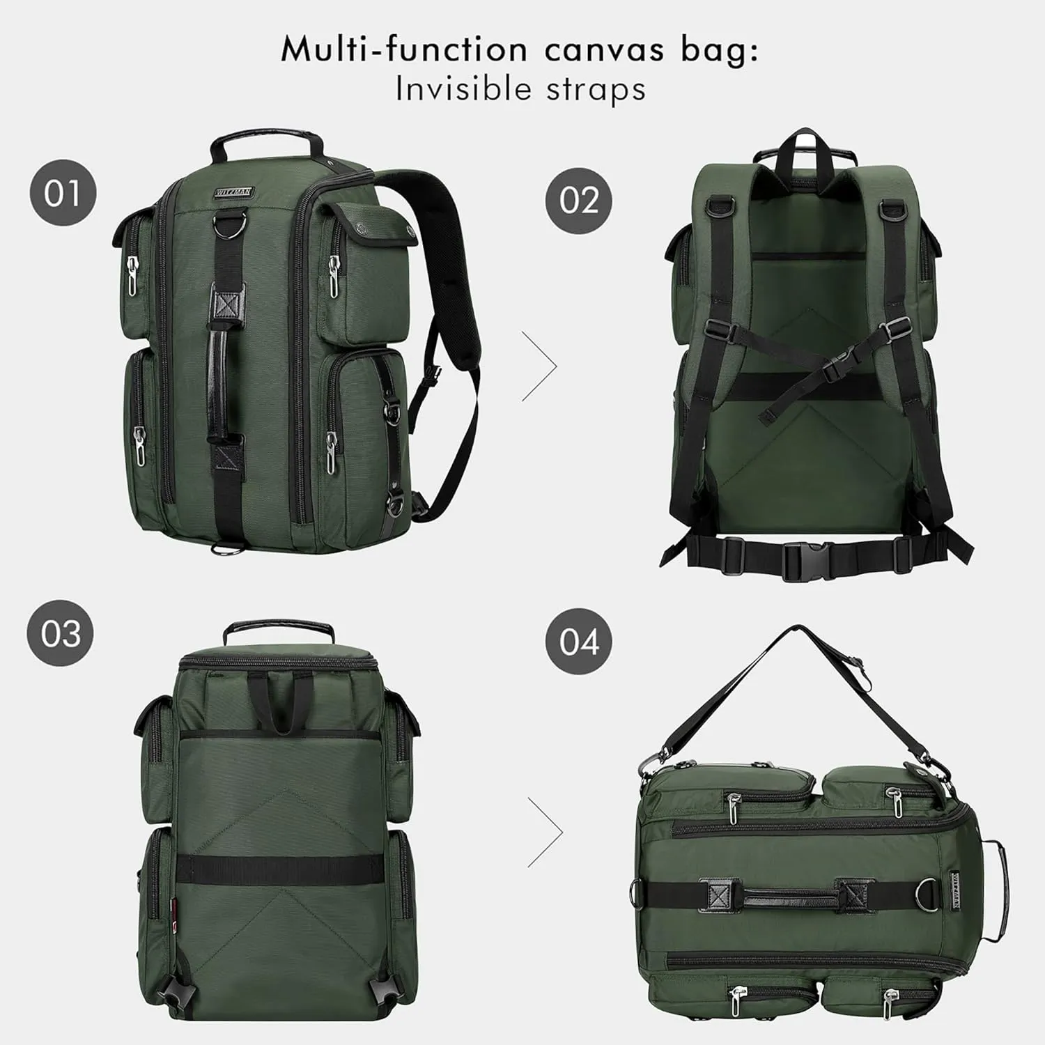 WITZMAN Travel Backpack for Men Carry On Backpack Duffel Bag Large Capacity Laptop Backpack 17 Inch (6695 Army Green)