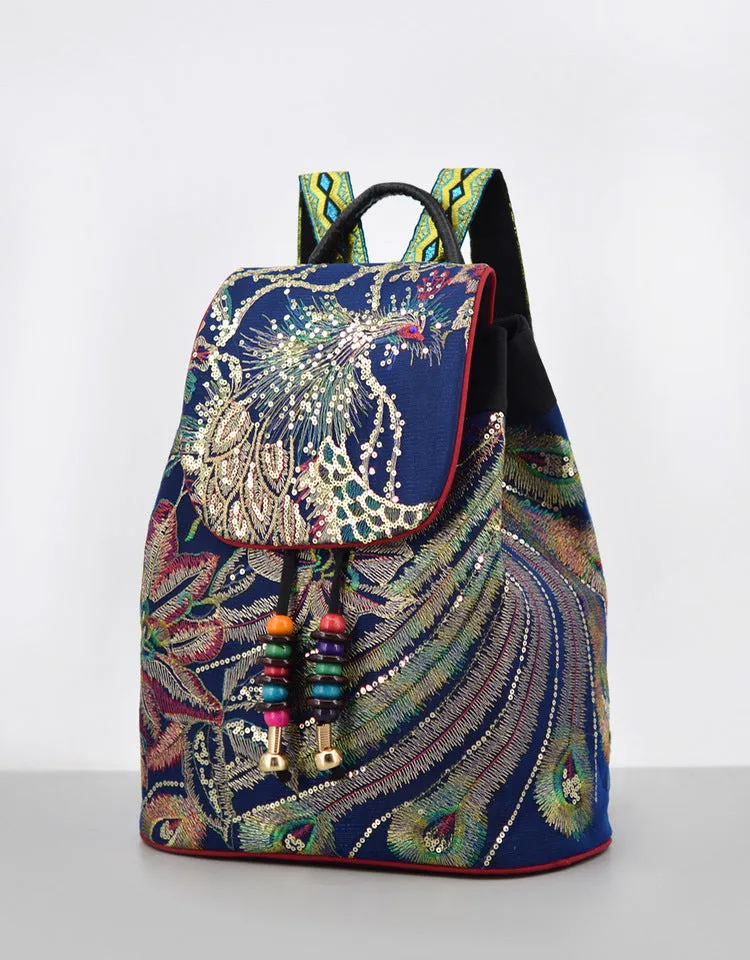 Womens Boho Canvas Backpack Purse Rucksack Bag