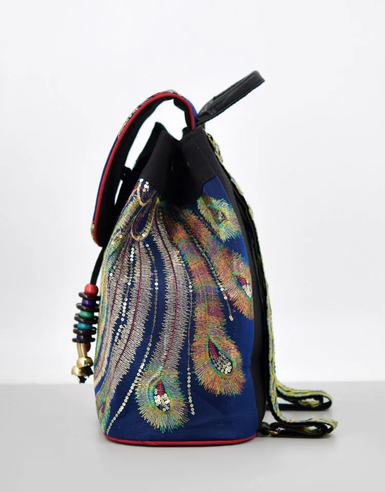 Womens Boho Canvas Backpack Purse Rucksack Bag